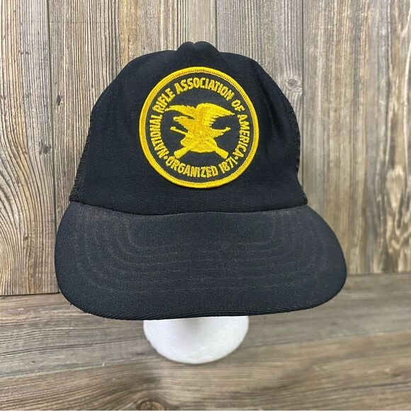 Vintage NRA Hat Snapback Trucker Cap Mens Black USA Made 80s - Picture 1 of 8
